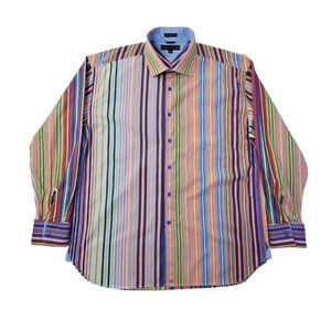 Vintage Tommy Hilfiger Multi-Color Vertical Stripe Shirt Men's XL EUC 2Ply BU FC